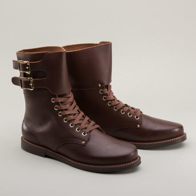 Rosie 1940s Double-Buckle Boots in Brown by Royal Vintage Shoes
