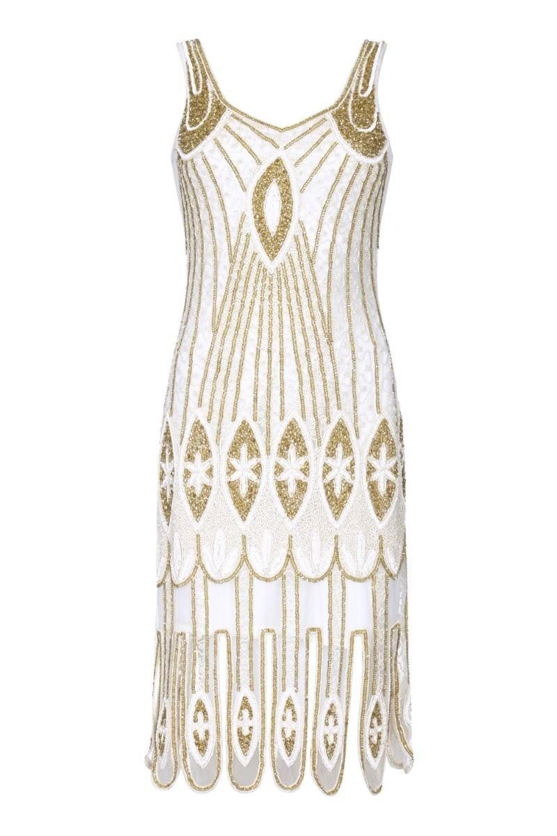 Art Deco Flapper Dress in White Gold
