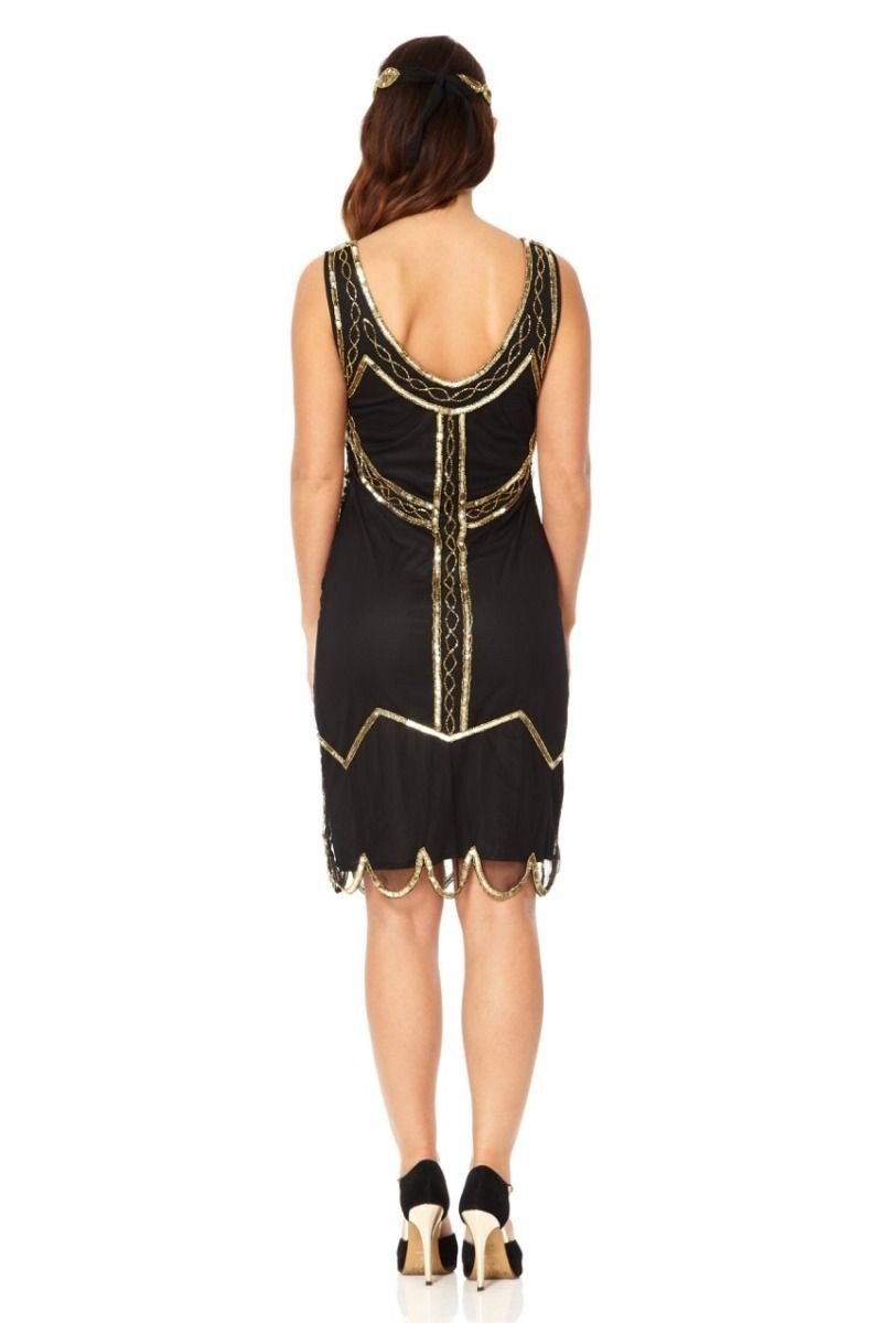 1920s Beaded Flapper Dress in Black Gold - SOLD OUT