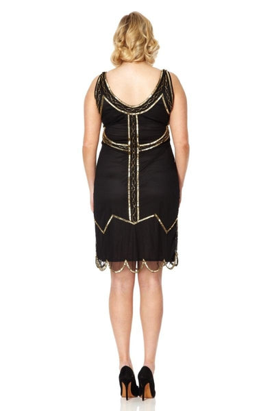 1920s Beaded Flapper Dress in Black Gold - SOLD OUT