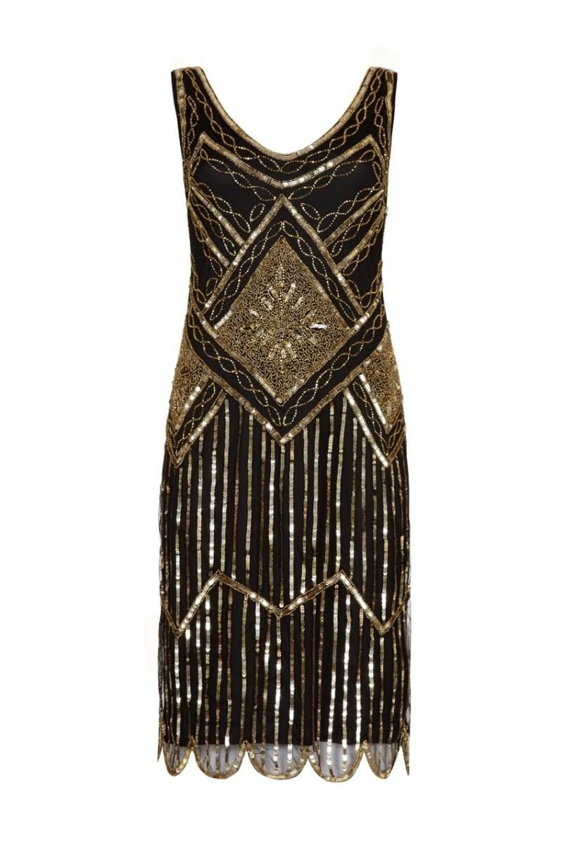 1920s Beaded Flapper Dress in Black Gold - SOLD OUT