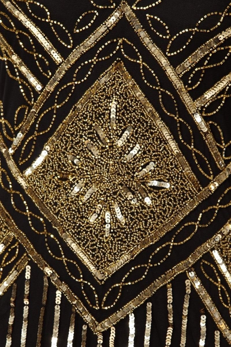 1920s Beaded Flapper Dress in Black Gold - SOLD OUT