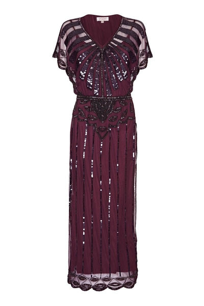 Gatsby Style Maxi Dress in Plum