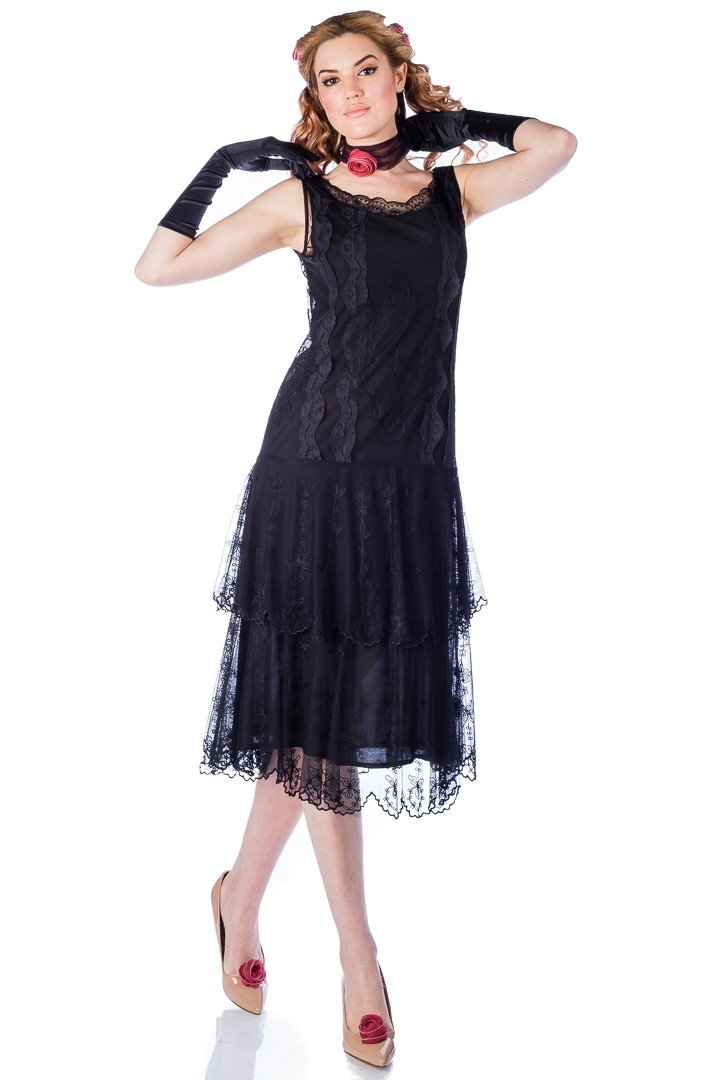 Eva 1920s Flapper Style Dress in Black by Nataya