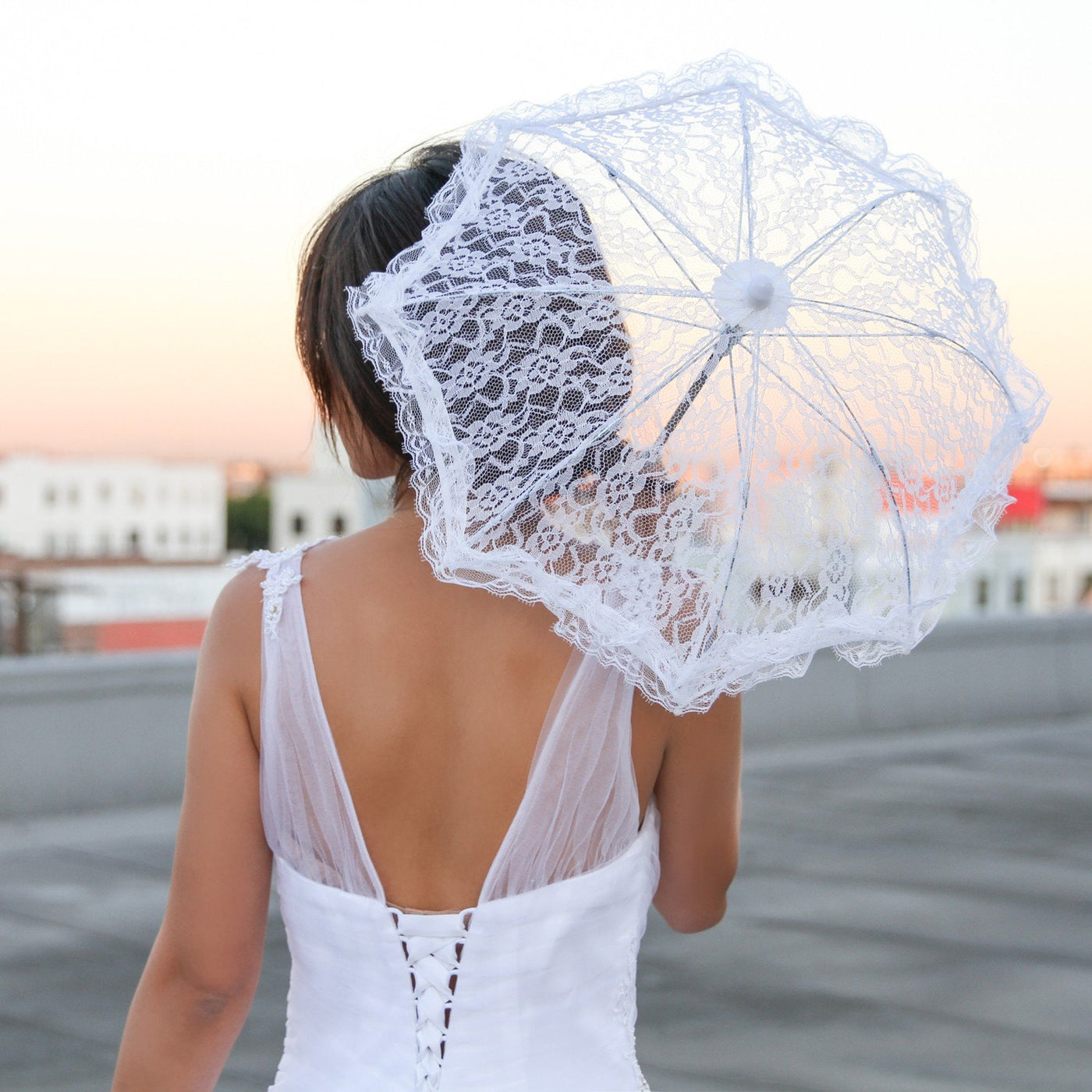 Vintage Inspired Mini Bridal Lace Parasol in White