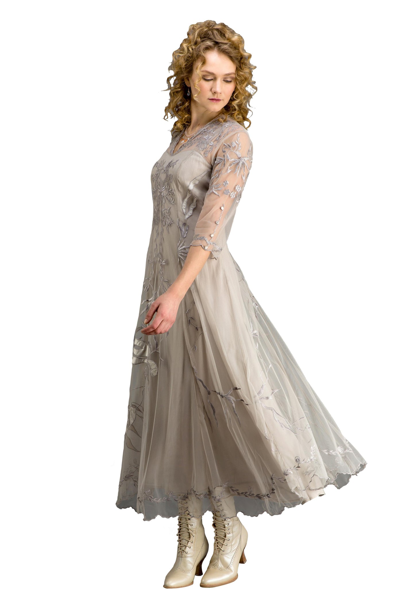 Elizabeth Vintage Style Wedding Gown in Silver/Grey by Nataya