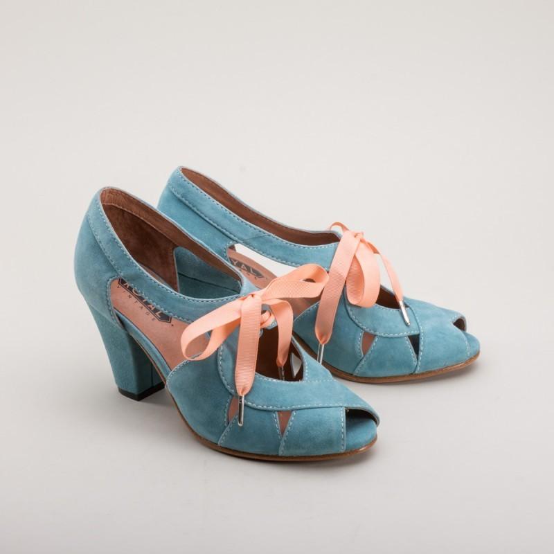 Cora 1940s Sandals in Teal by Royal Vintage Shoes