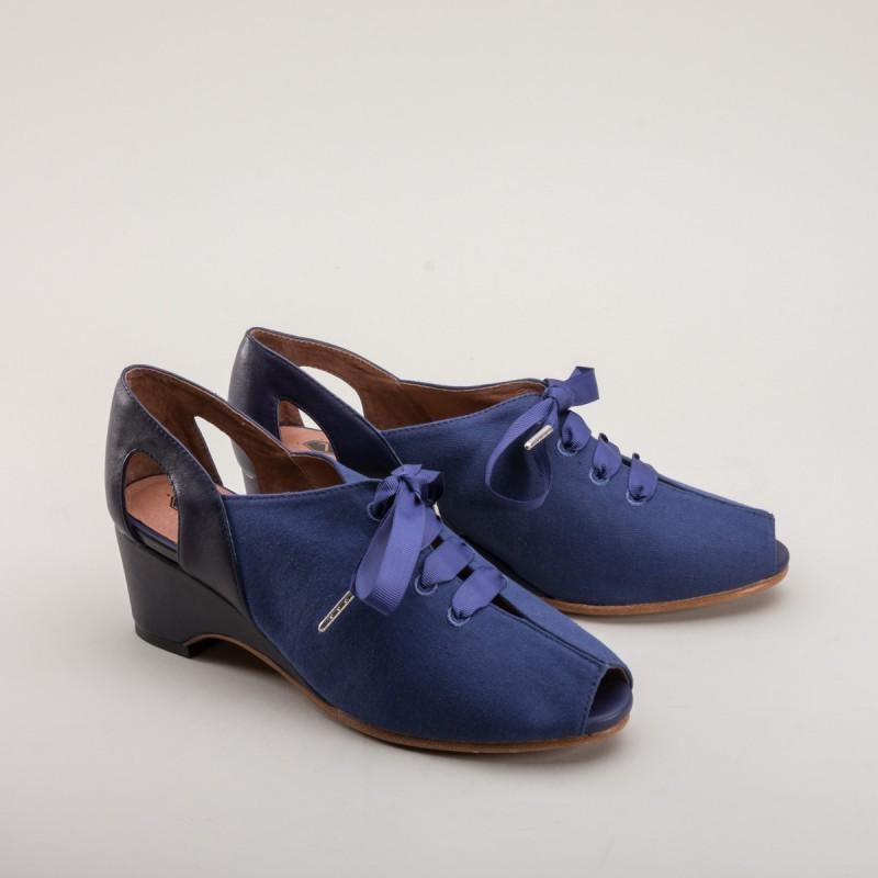 Daphne Retro Wedge Sandals in Navy by Royal Vintage Shoes