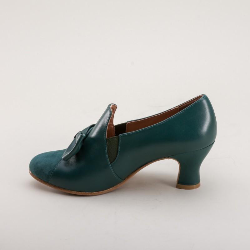 Maria Retro Bow Pumps in Green by Royal Vintage Shoes
