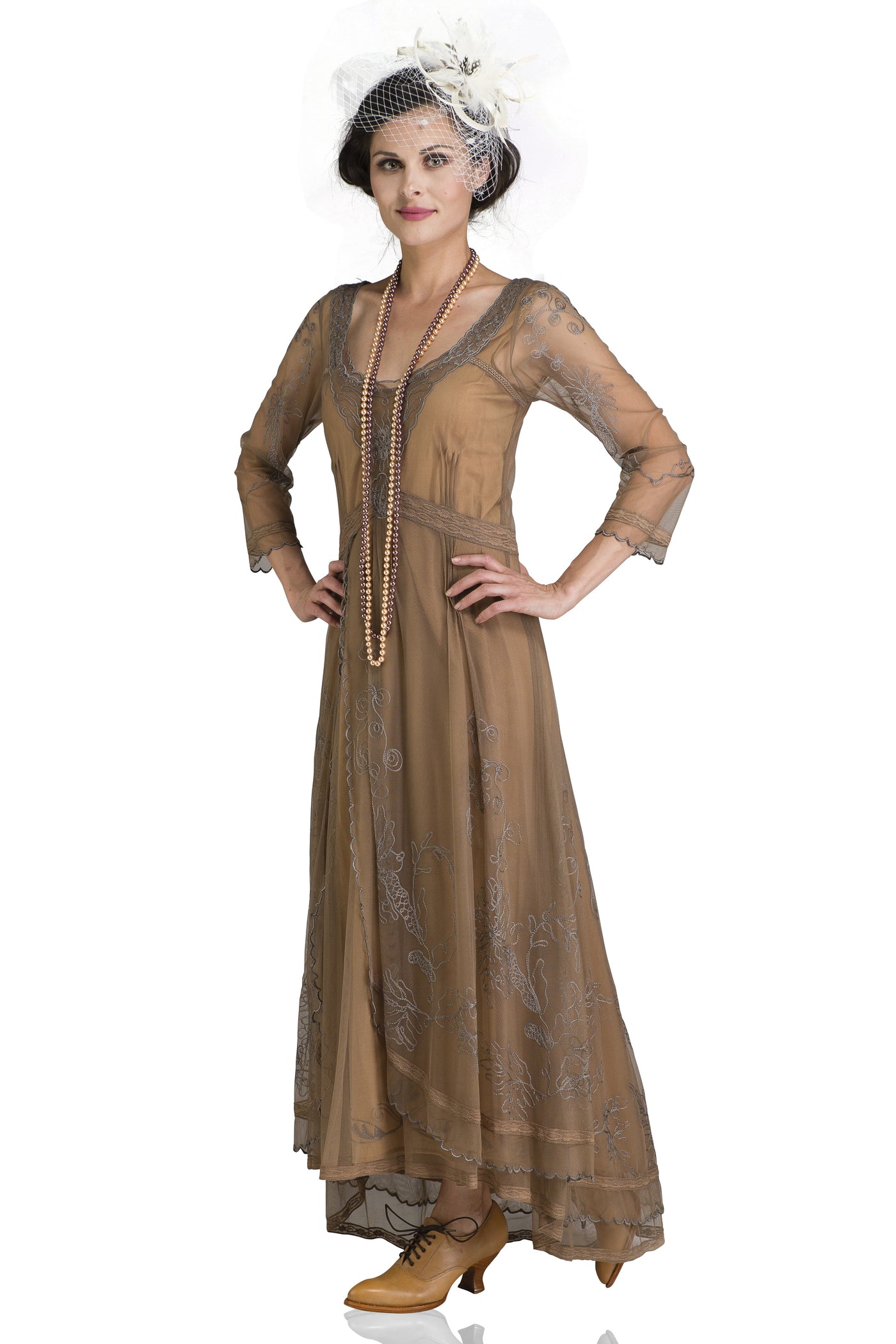 Downton Abbey Tea Party Gown in Antique Silver by Nataya
