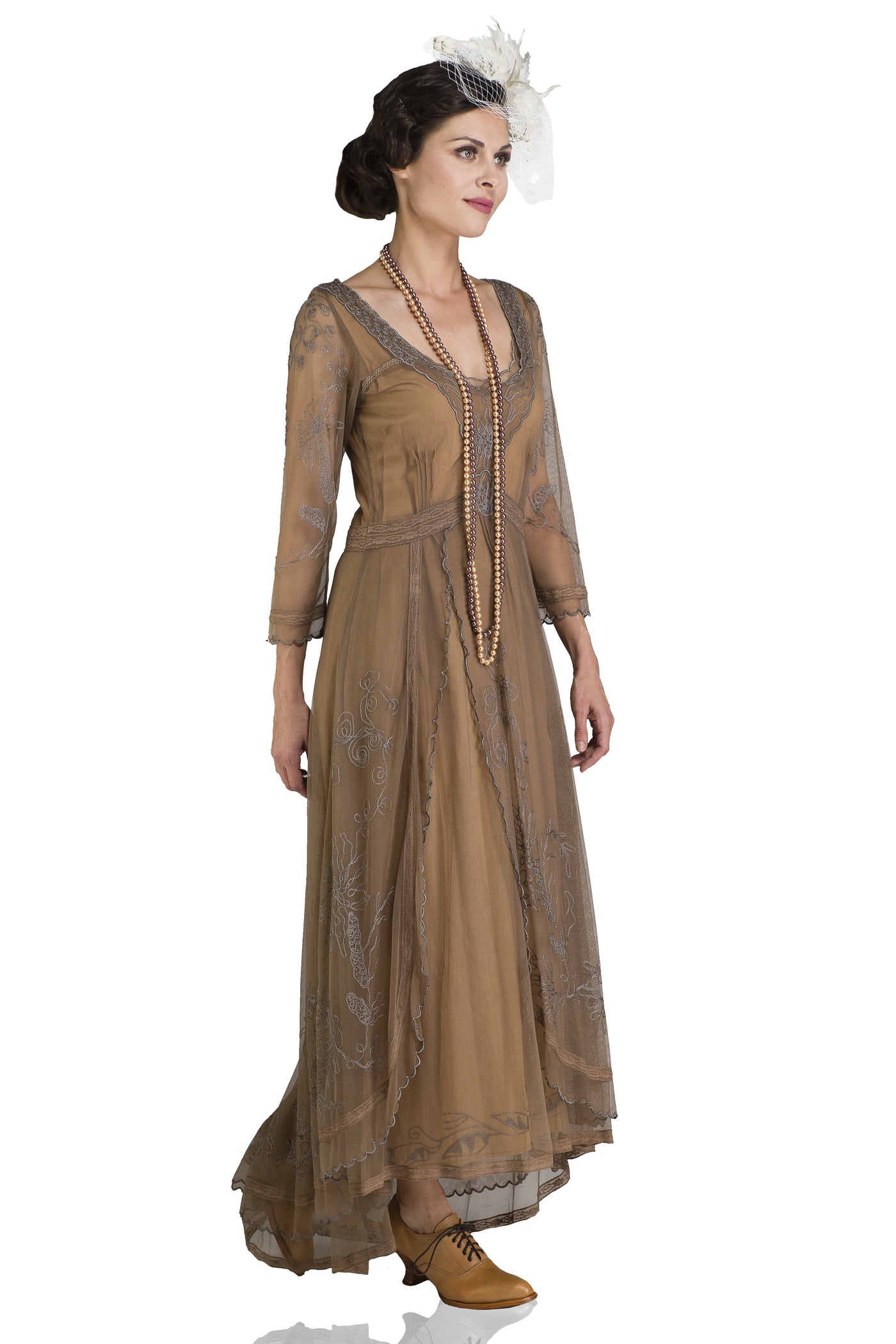 Downton Abbey Tea Party Gown in Antique Silver by Nataya