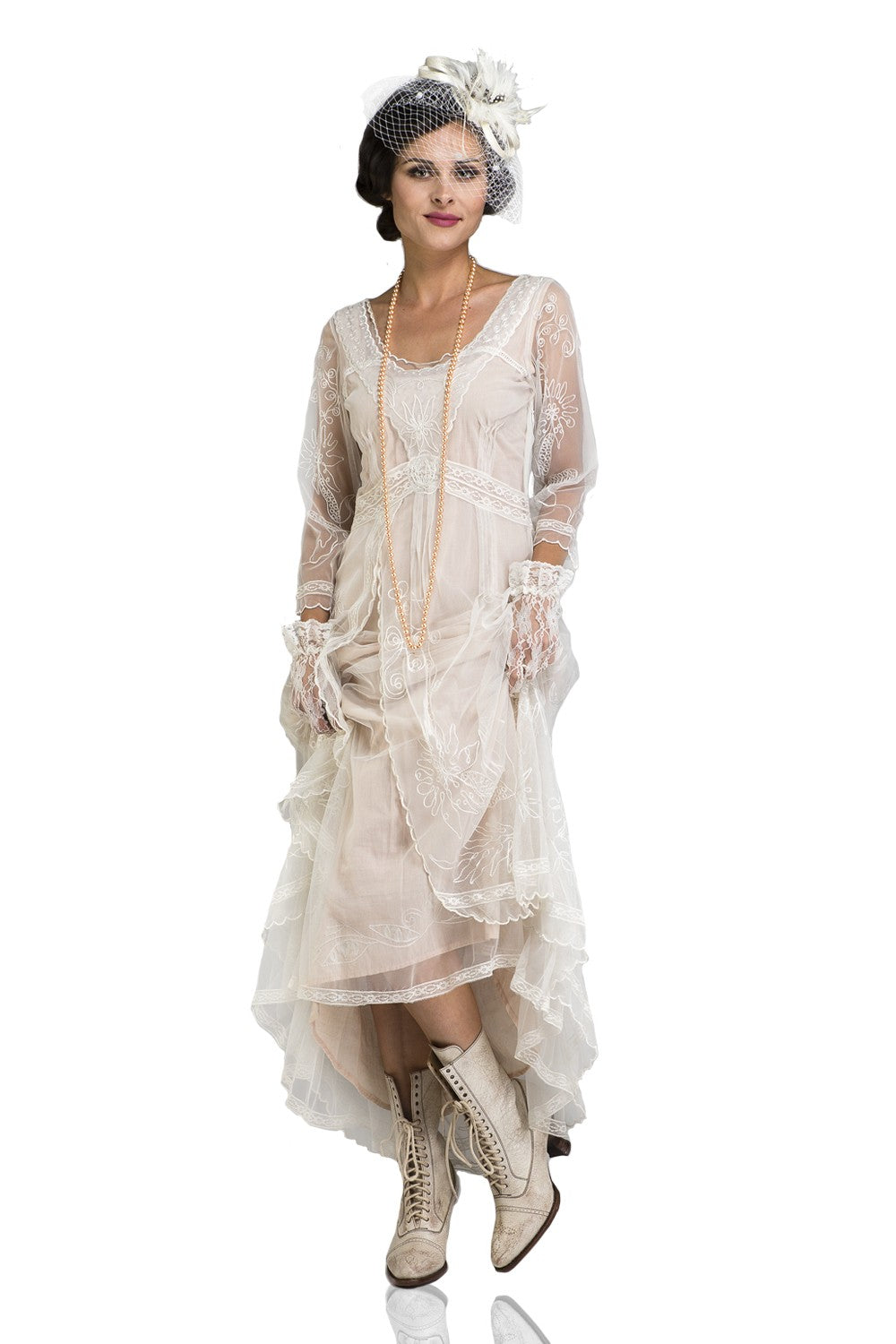 1900s Edwardian Dresses, 1910s Dresses Downton Abbey Tea Party Gown in Ivory by Nataya $275.00 AT vintagedancer.com
