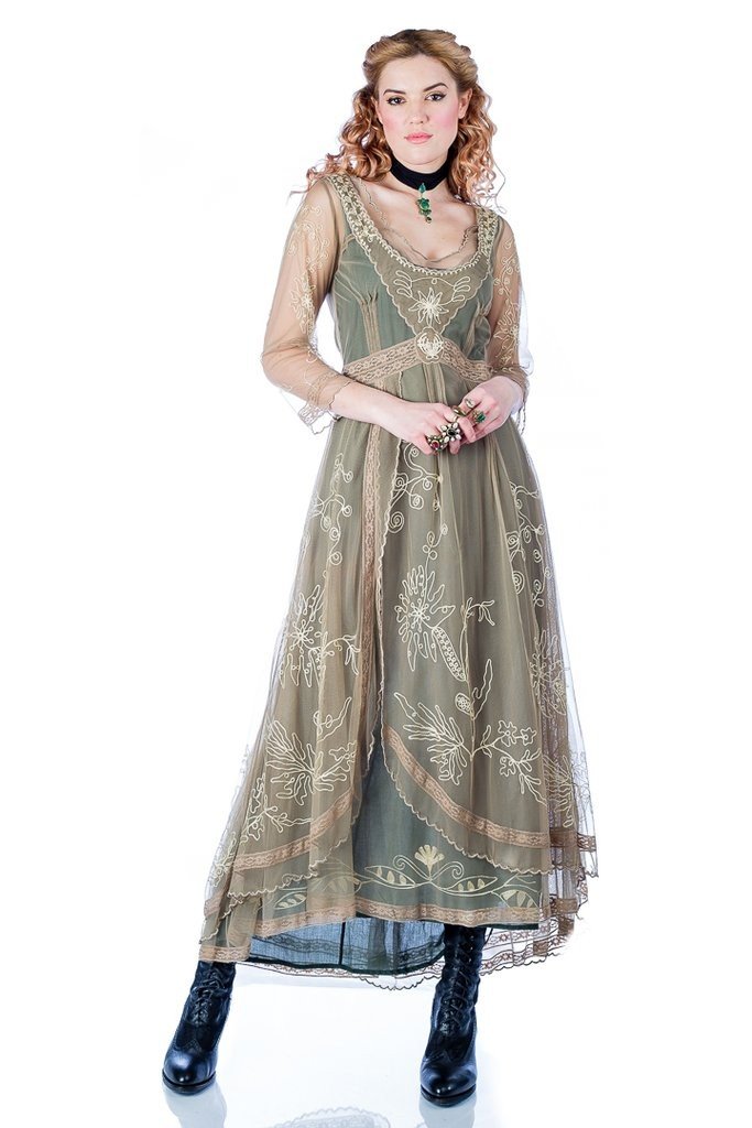 Victorian Dress in Sage