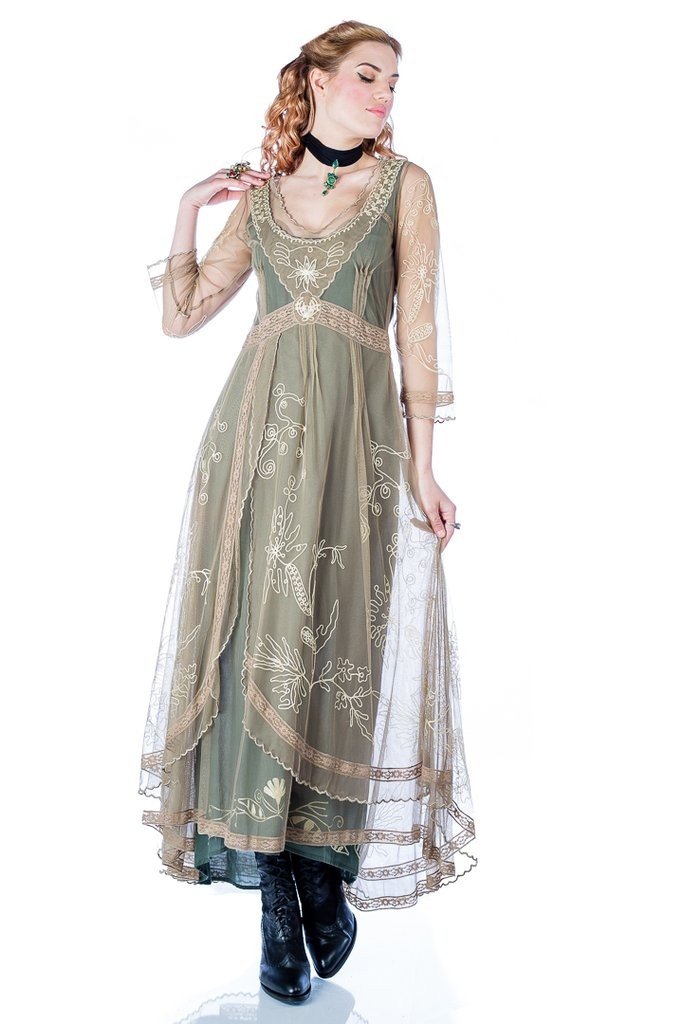 Victorian Dress in Sage