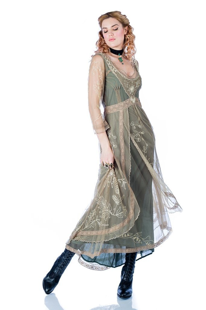 Victorian Dress in Sage