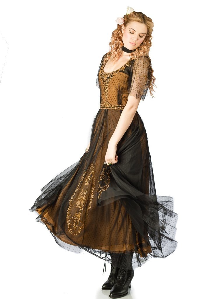 Nataya Alice 40815 Vintage Dress in Black/Gold 2X / Black Nataya Alice 40815 Vintage Dress in Black/Gold 2X / Black