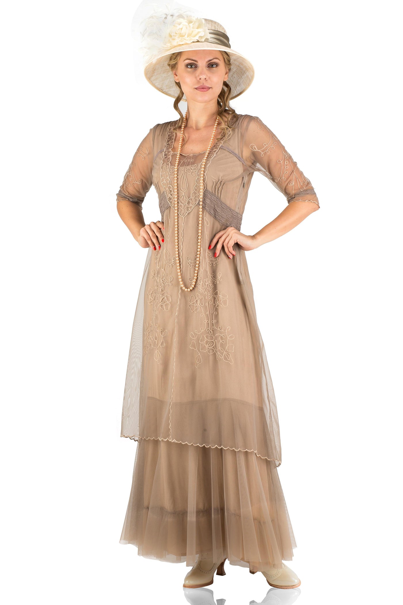 Victoria Vintage Style Party Gown in Sand by Nataya