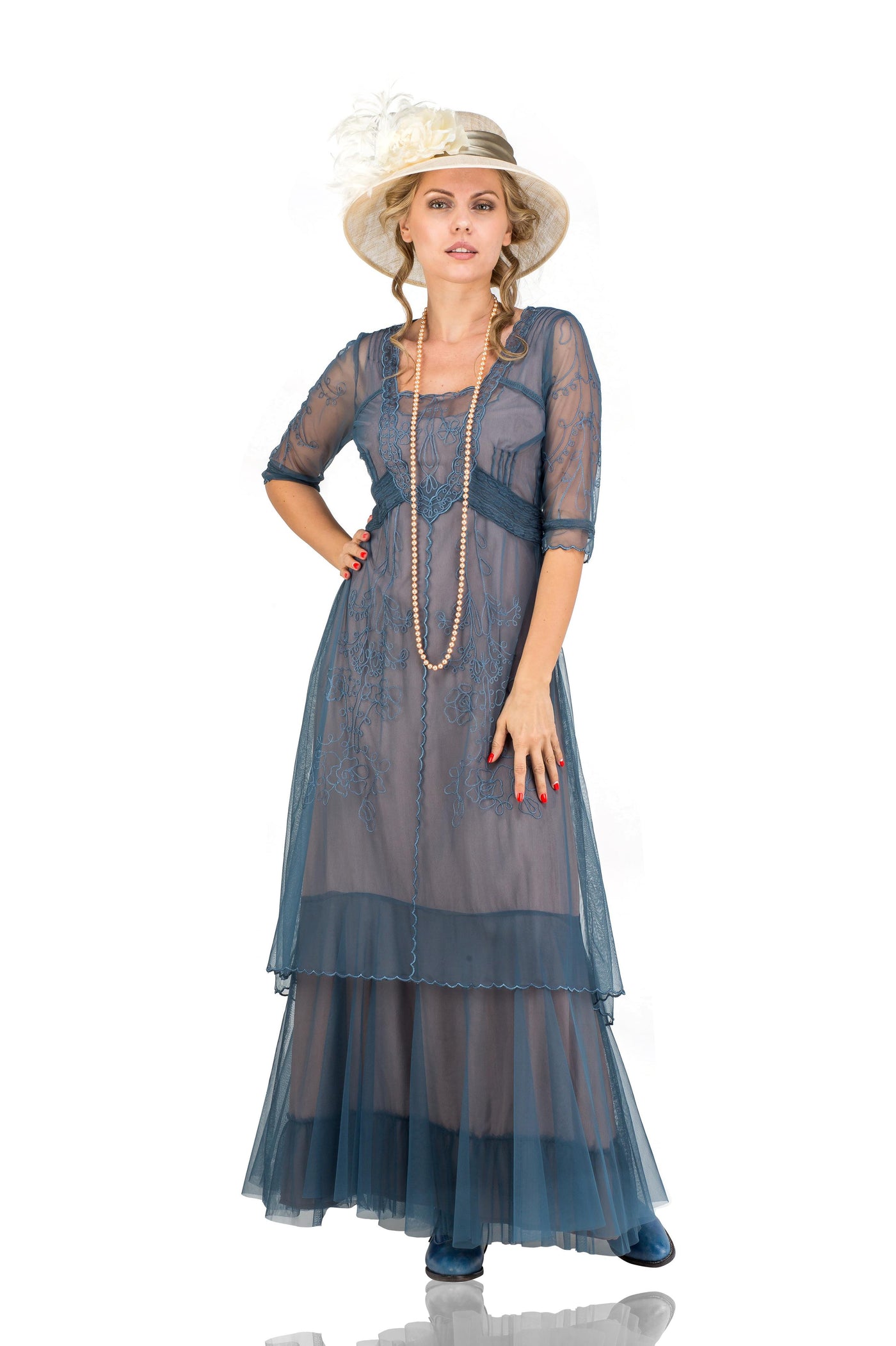 Victoria Vintage Style Party Gown in Azure by Nataya