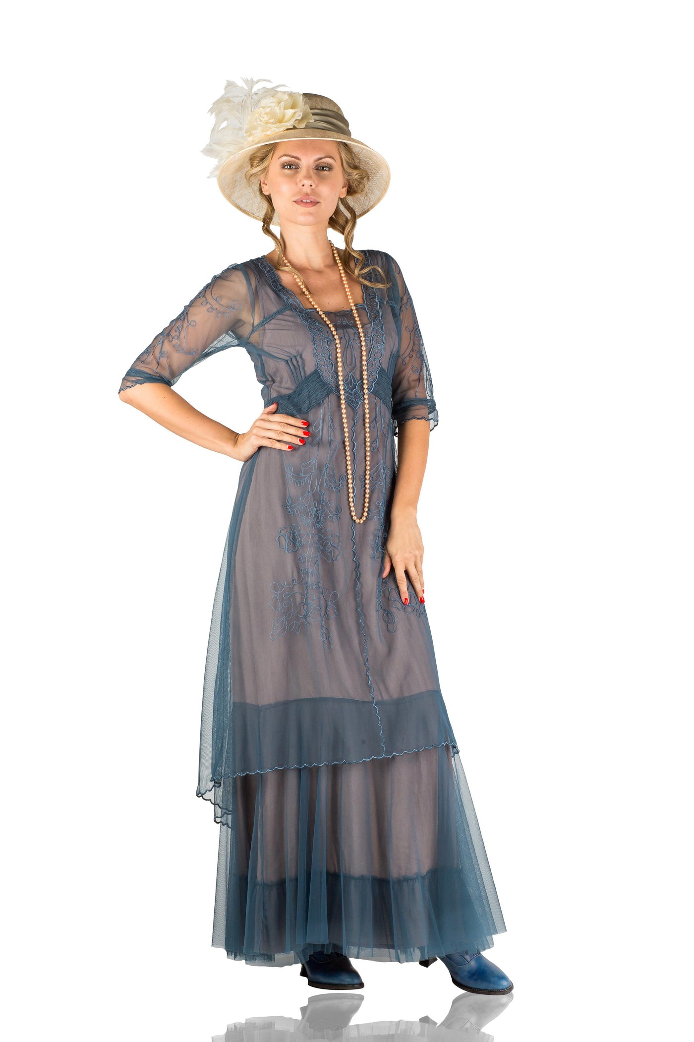 Victoria Vintage Style Party Gown in Azure by Nataya