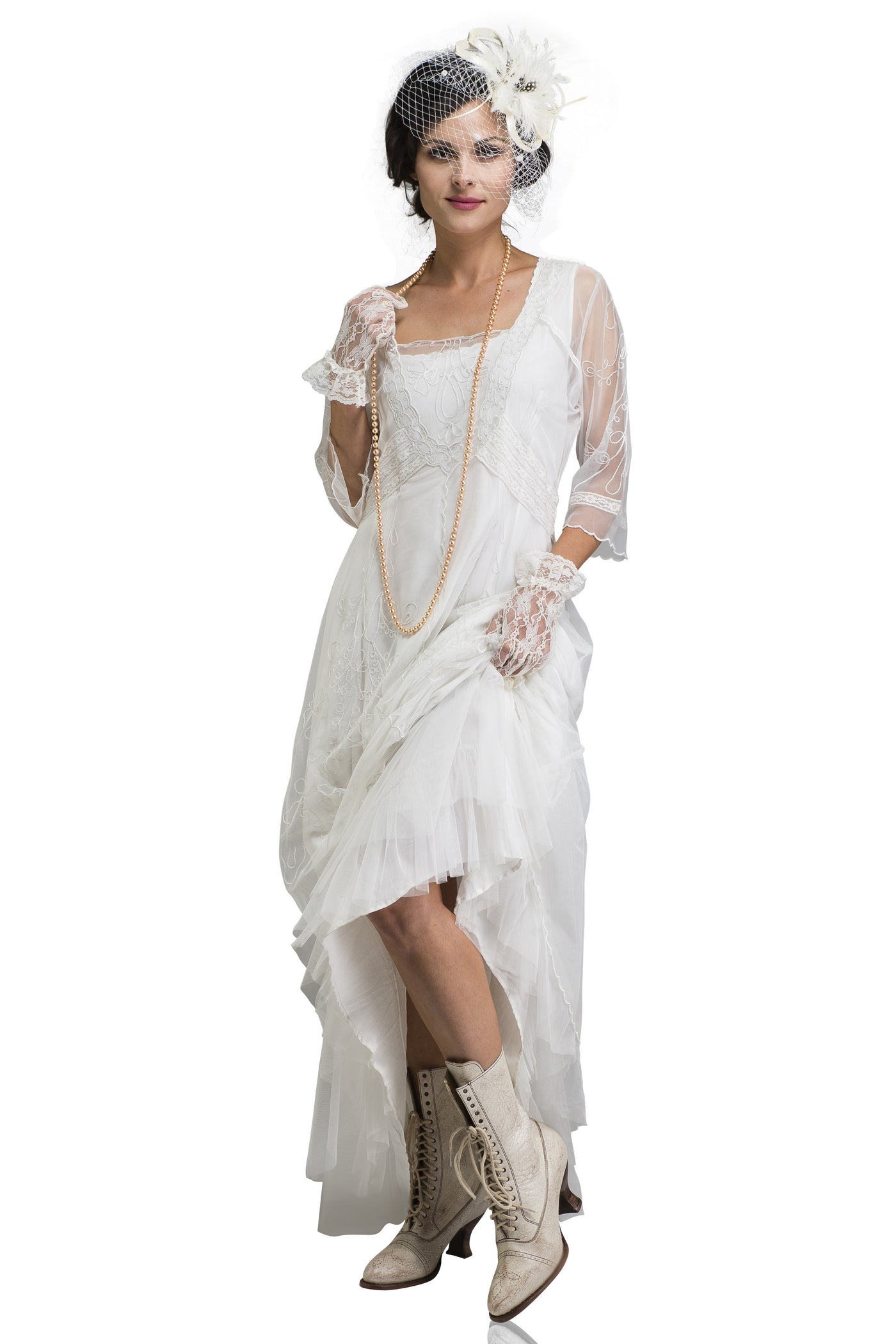 Victoria CL-201 Vintage Style Party Gown in Ivory by Nataya