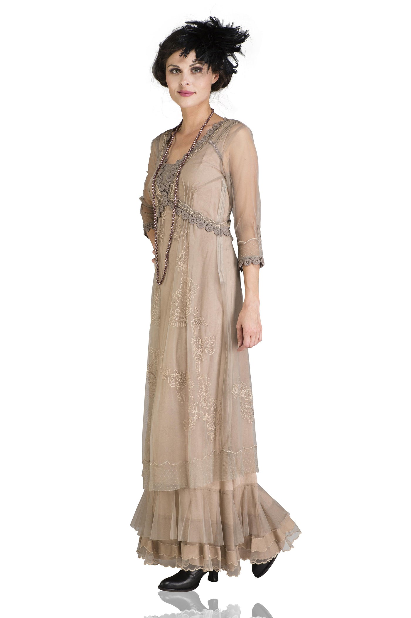 Audrey CL-407 Vintage Style Party Gown in Sand by Nataya