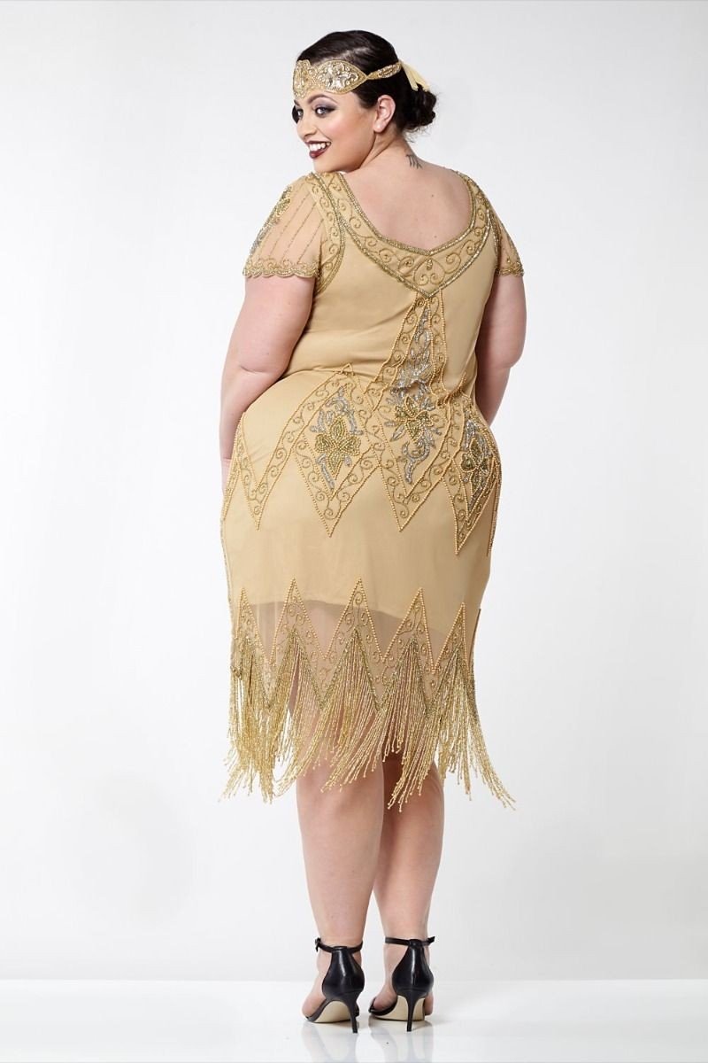 Flapper Style Fringe Party Dress in Antique Gold By Gatsby Lady
