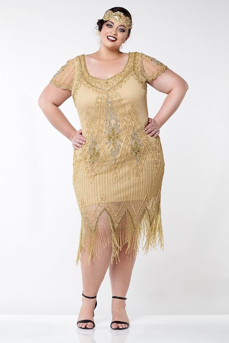 Flapper Style Fringe Party Dress in Antique Gold