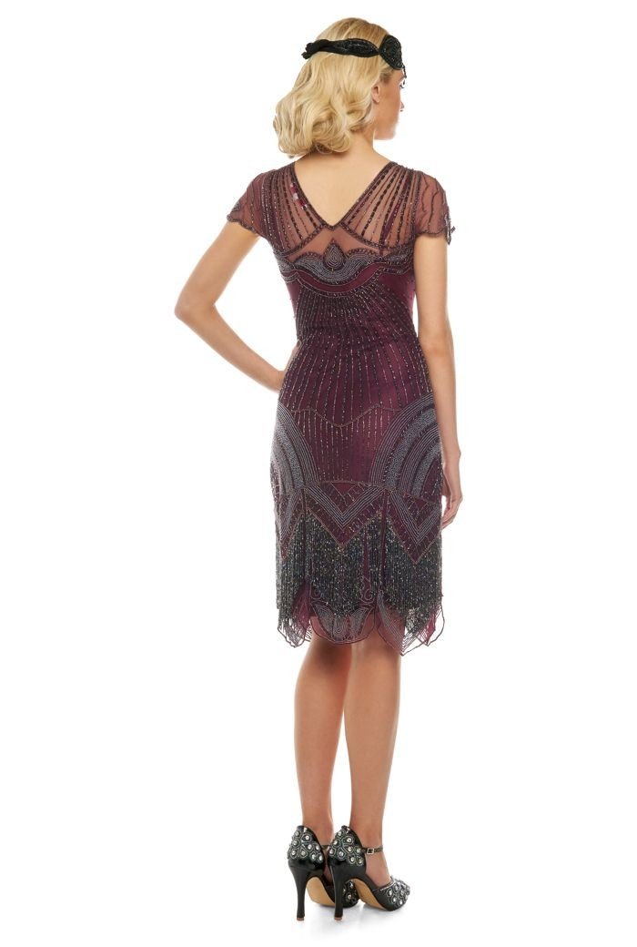 open lace back dress 1920s Cocktail Party Dress in Purple Plum – WardrobeShop