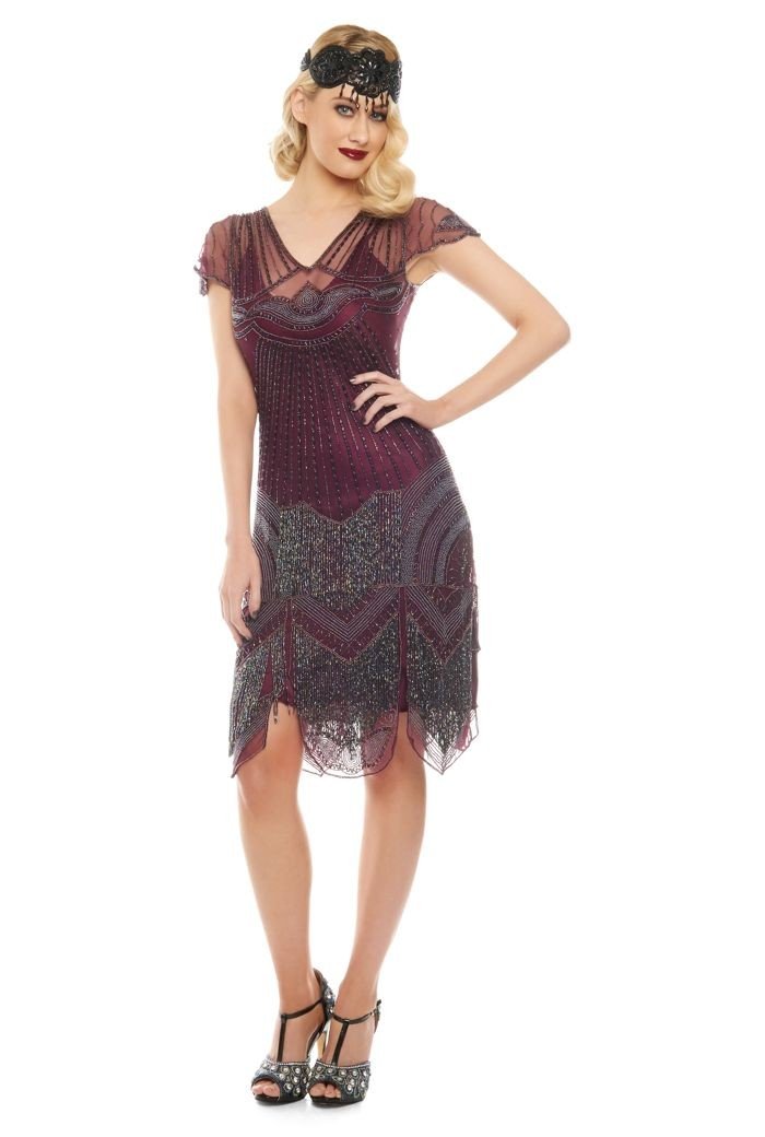 1920s Cocktail Party Dress in Purple Plum