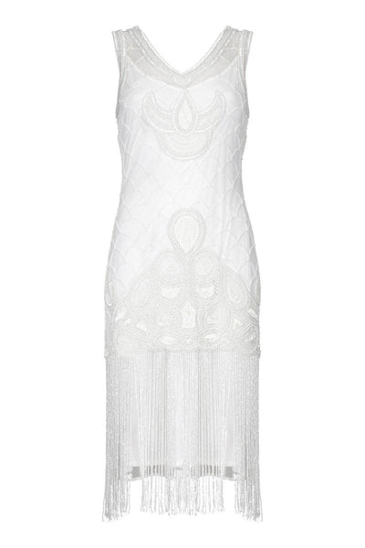Victoria Fringe Flapper Dress in White