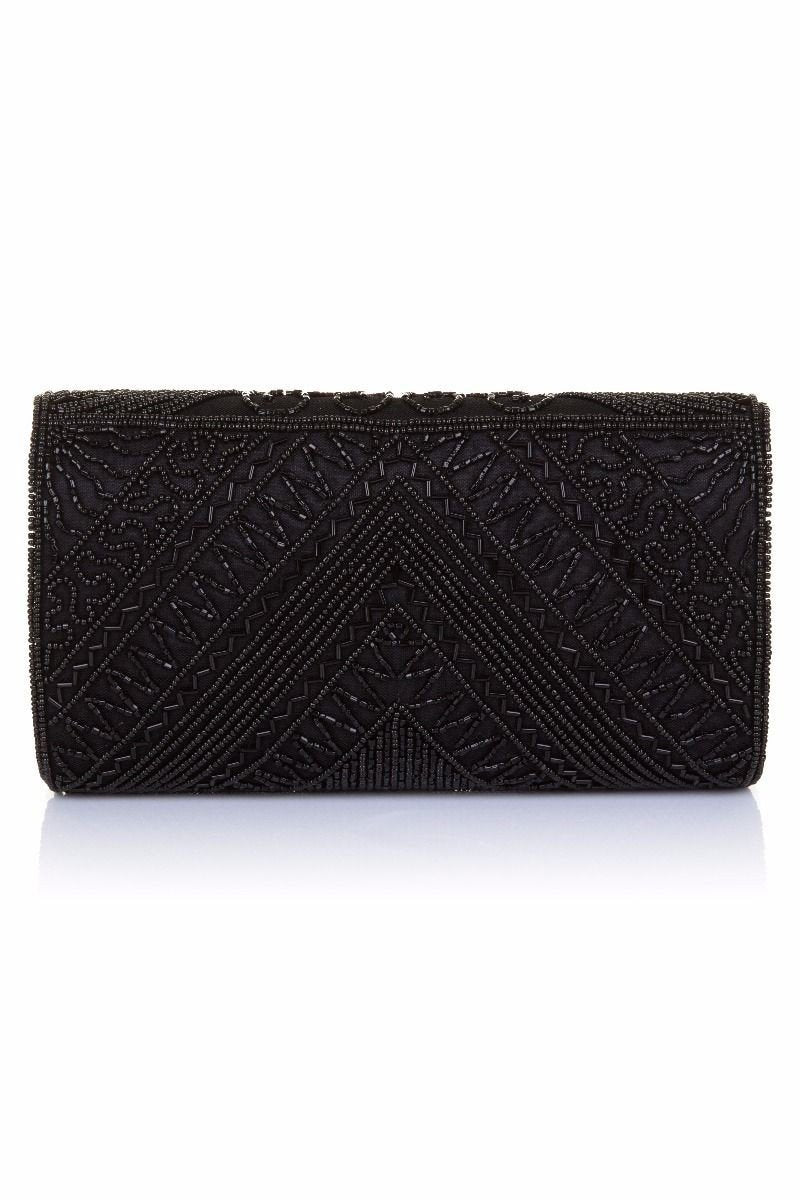 Beatrice Hand Embellished Clutch Bag in Black