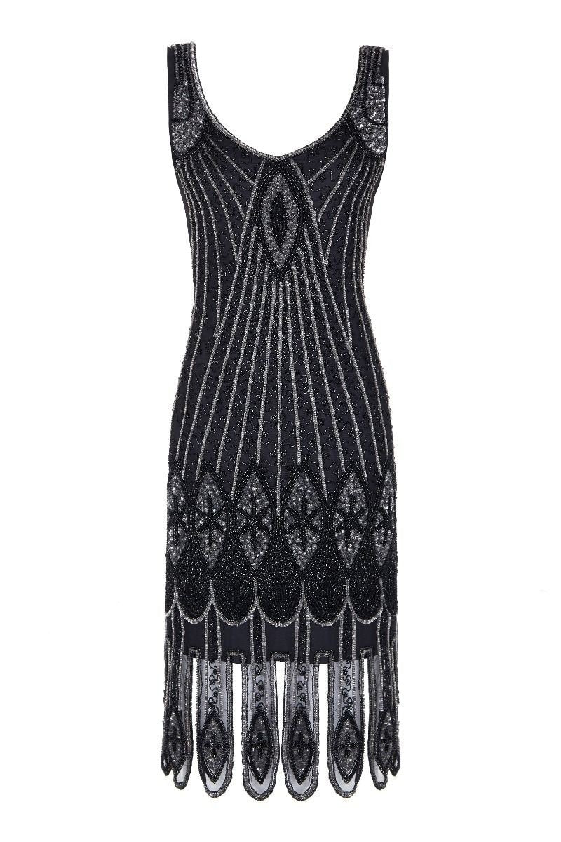 Art Deco Flapper Dress in Black Silver