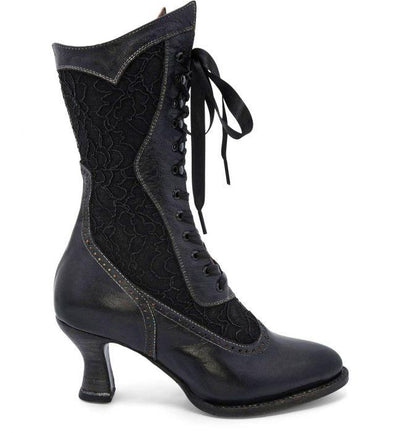 Abigale Victorian Inspired Leather & Lace Boots in Black