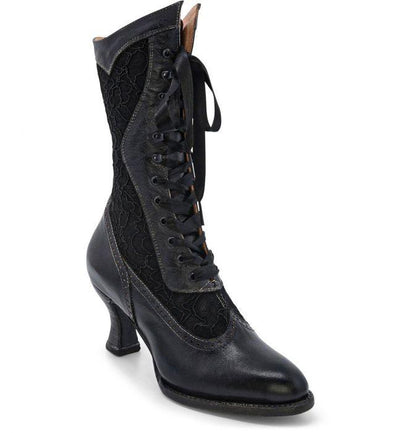 Abigale Victorian Inspired Leather & Lace Boots in Black