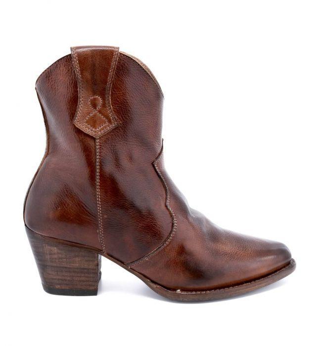 Baila Leather Ankle Cowgirl Boots in Teak Rustic