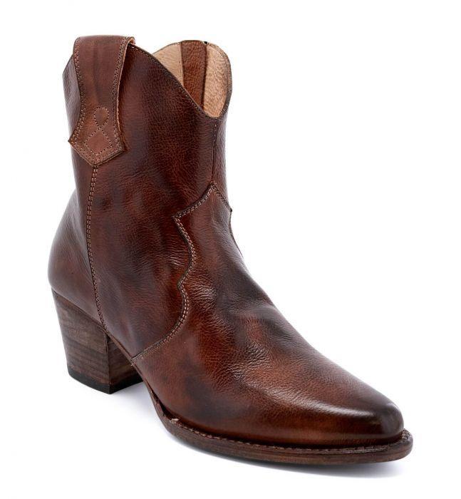 Baila Leather Ankle Cowgirl Boots in Teak Rustic