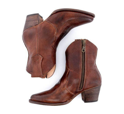 Baila Leather Ankle Cowgirl Boots in Teak Rustic