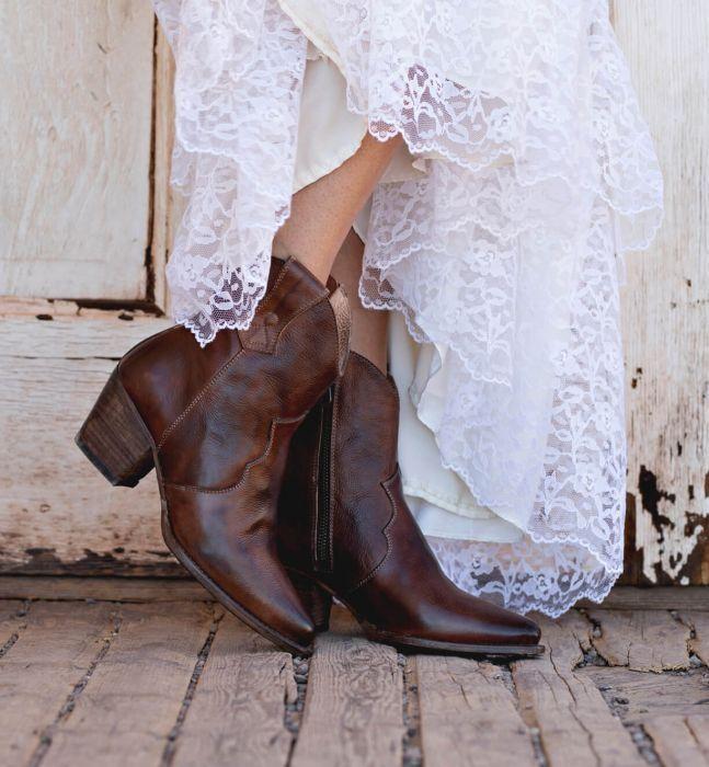 Baila Leather Ankle Cowgirl Boots in Teak Rustic