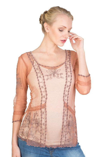 Vintage Inspired Art Nouveau Top in Rose/Silver by Nataya