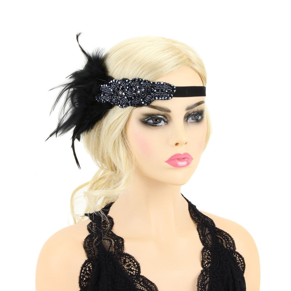 Gatsby Style Feather Band in Black