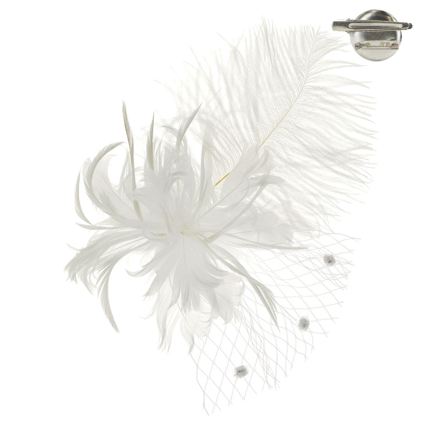 1920s Style Long Feather Fascinator in White
