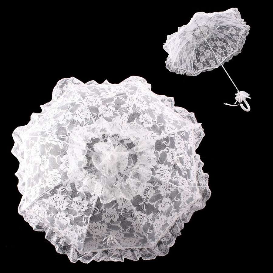 Vintage Inspired Bridal Ruffled Lace Parasol in White