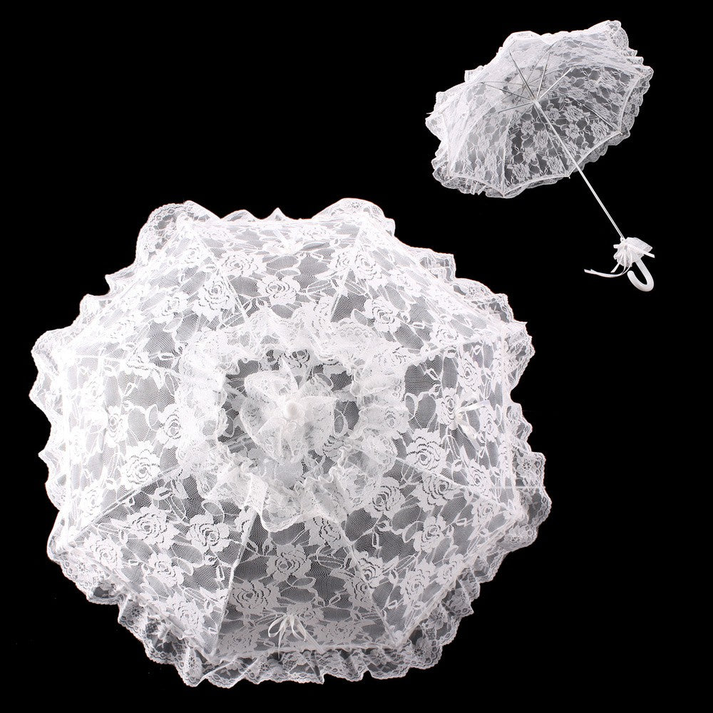 Vintage Inspired Bridal Ruffled Lace Parasol in White