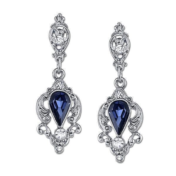 Downton Abbey Blue Pear Shaped Drop Earrings