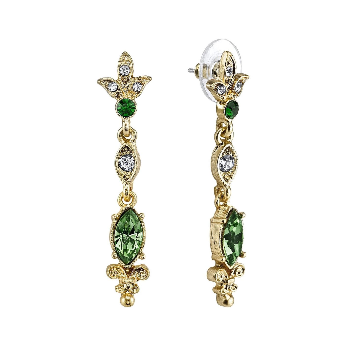 Downton Abbey Emerald Color Stone Drop Earrings