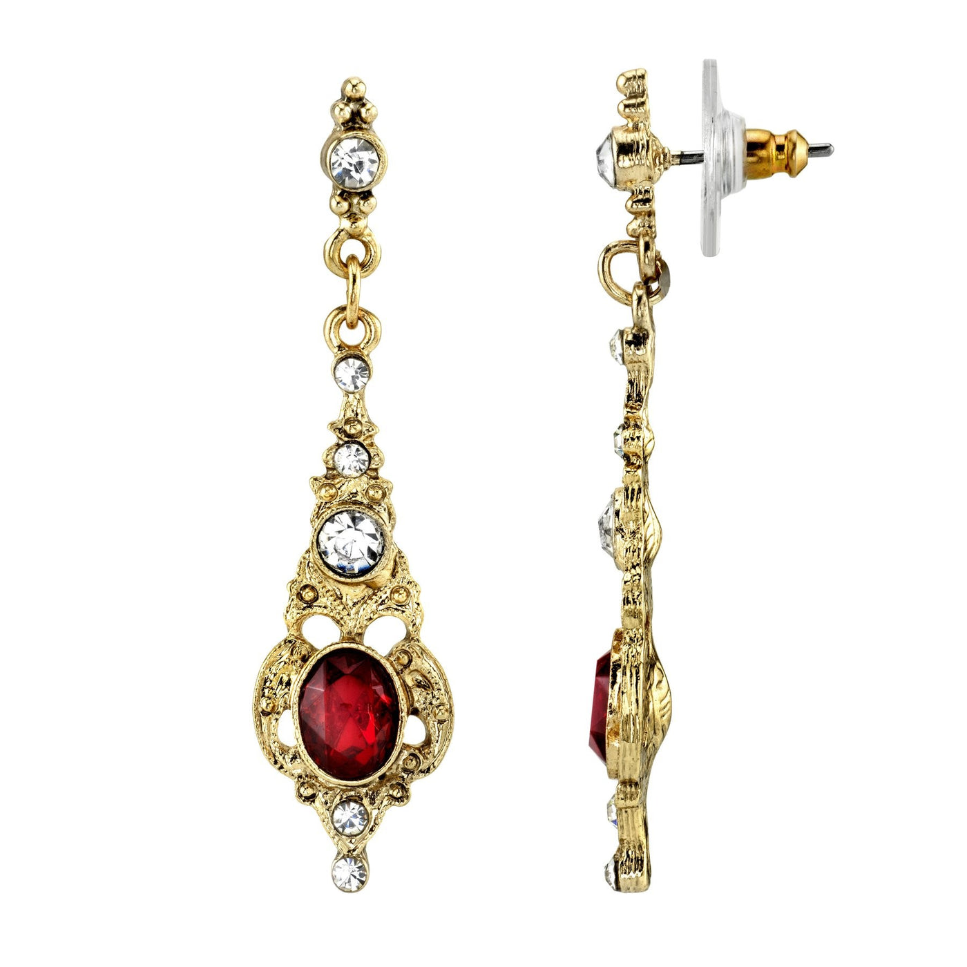 Downton Abbey Red Stone and Crystal Drop Earrings