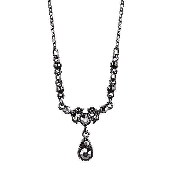 Downton Abbey Hematite Color Stones Drop Necklace