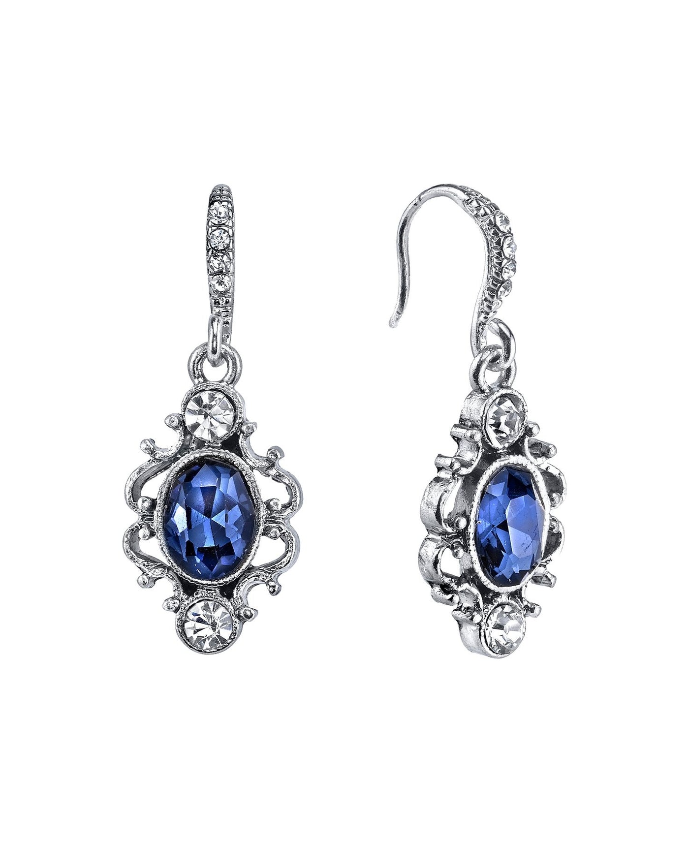 Downton Abbey Blue Crystal Oval Drop Earrings