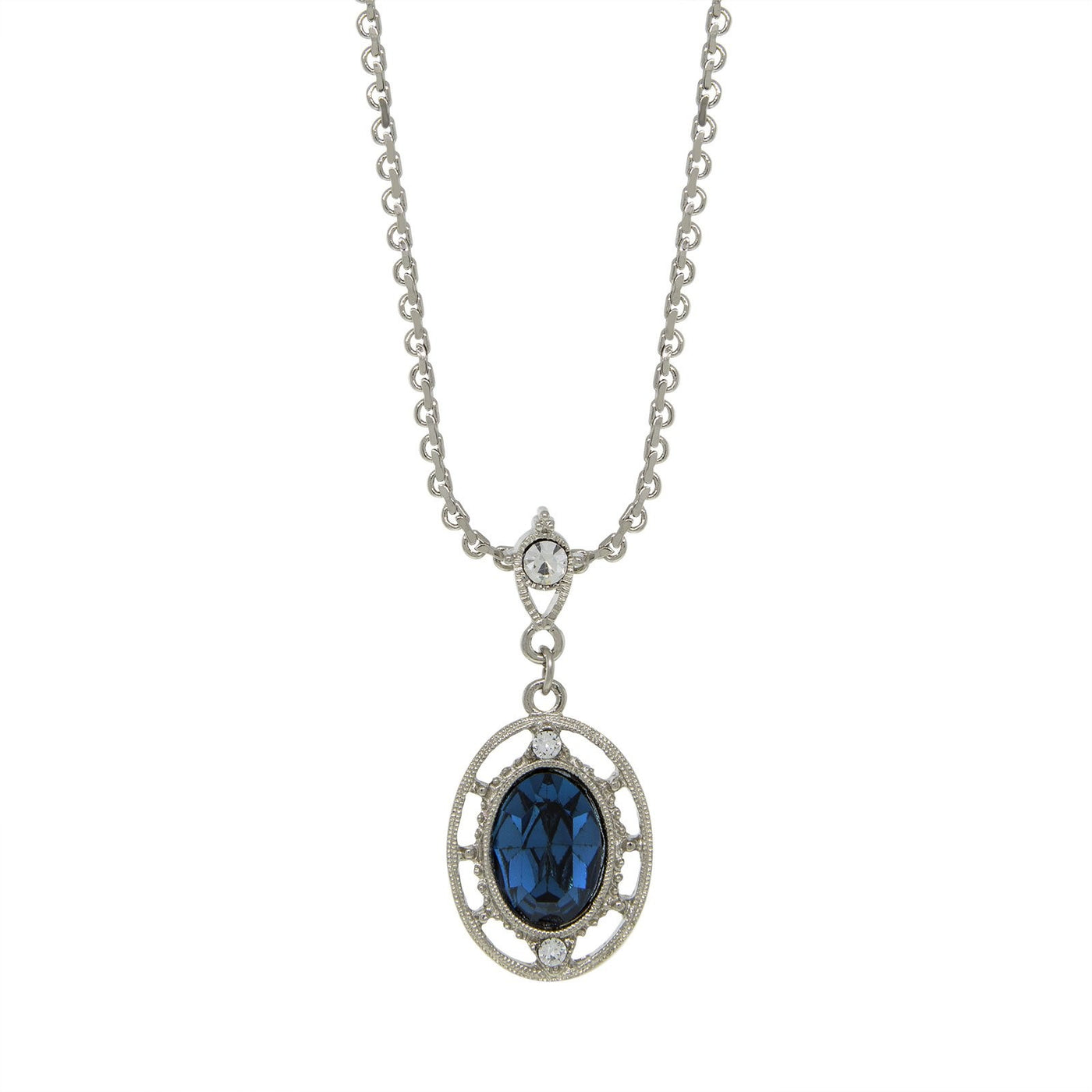 Downton Abbey Dark Blue Oval Drop Necklace