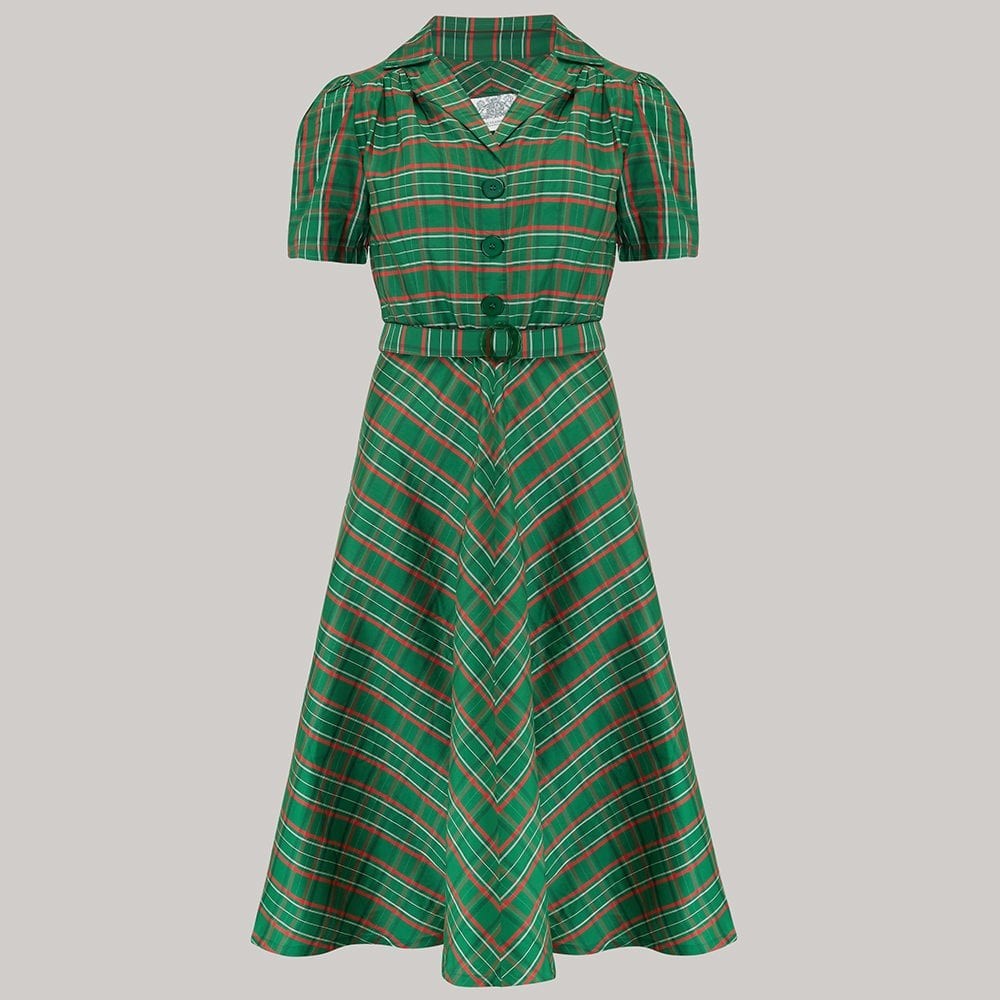 Carole 1940s Dress in Green Taffeta